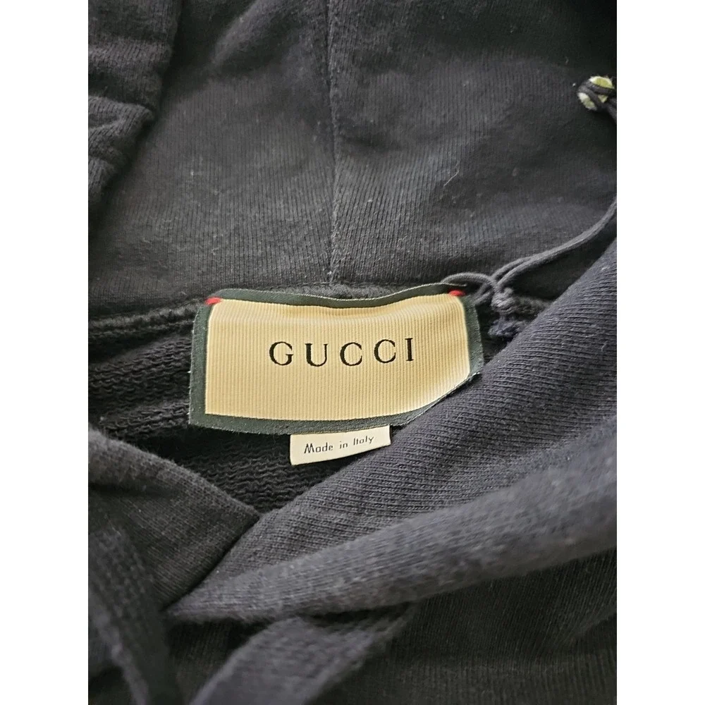 Gucci Men's Sweatshirt Interlocking GG Stripe Logo Hoodie Size XL Black